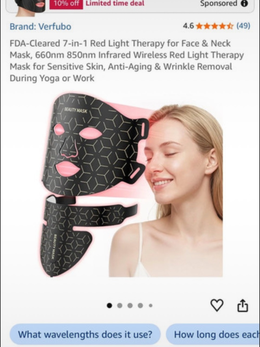 Black & Pink LED Face and Neck Therapy Mask